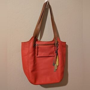 The Sak Coral and Tan Women's Tote Bag Suede Interior Good Pre-owned Condition